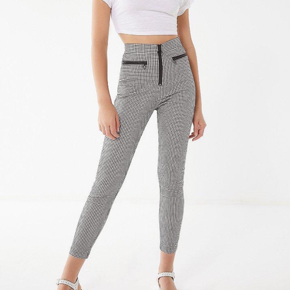 UO High-waisted Checkered Zip-front Pants
